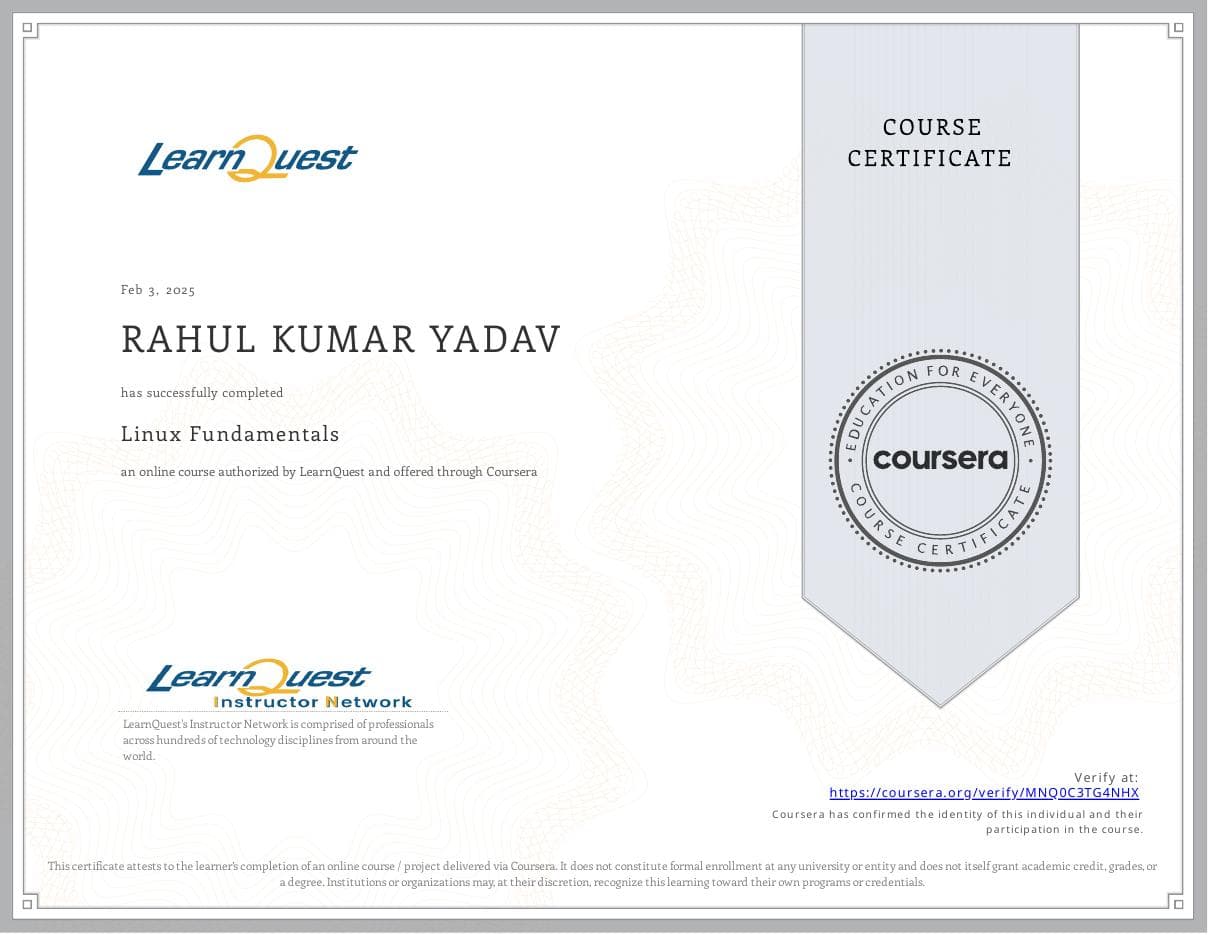 Linux Fundamentals certificate